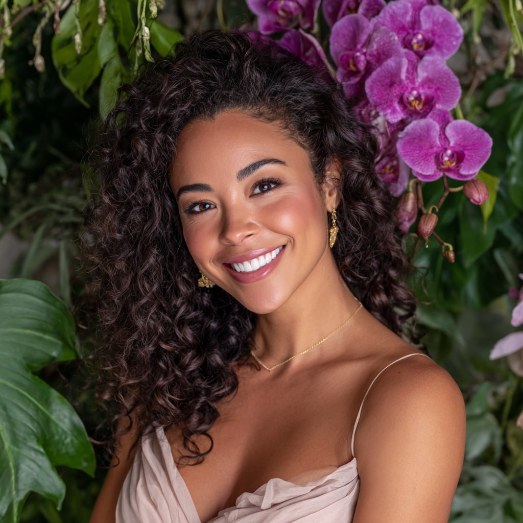 Curly Brunette with Honey Balayage Highlights