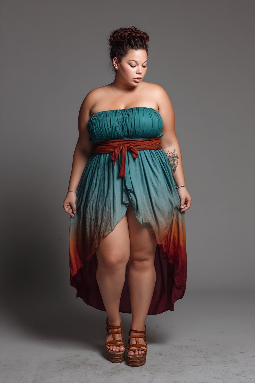 Ombre Strapless Dress + Wrapped Waist Tie