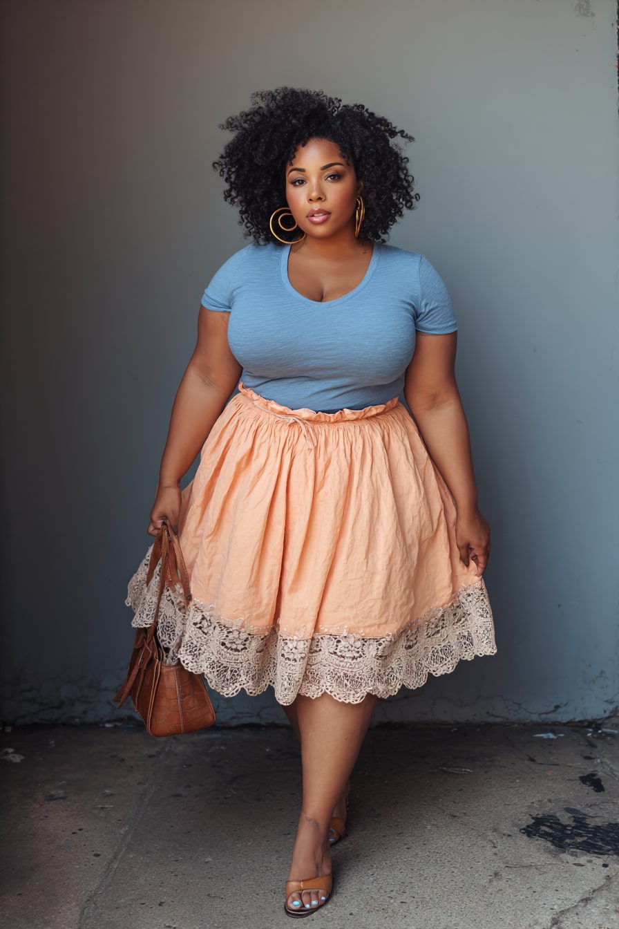 Feminine Lace Skirt with Fitted Tee