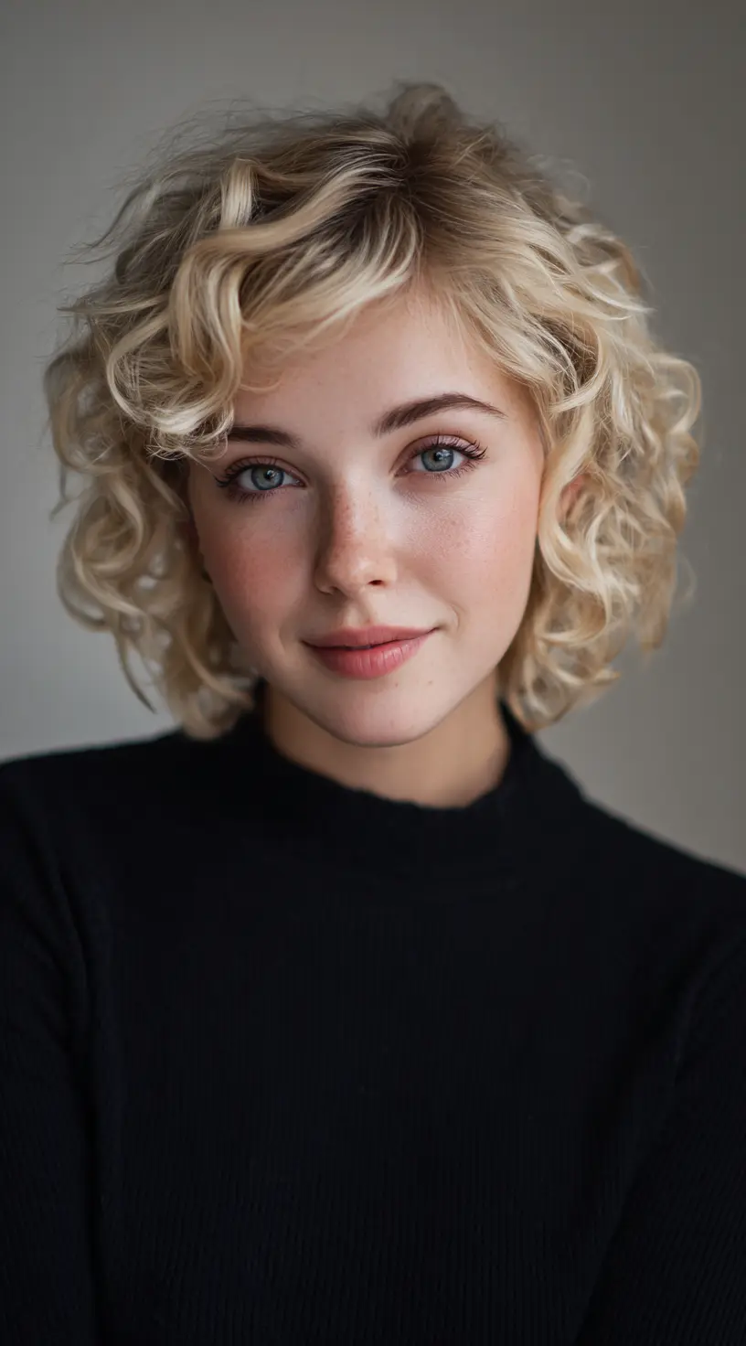 Caramel Blonde Curly French Bob