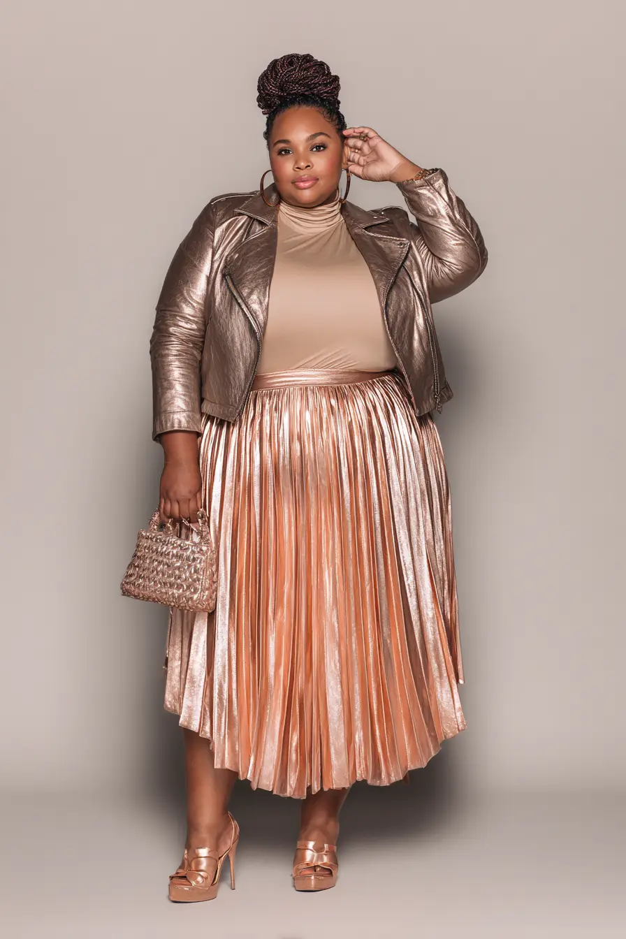 Plus Size Copper Metallic Pleated Wedding Guest Dress