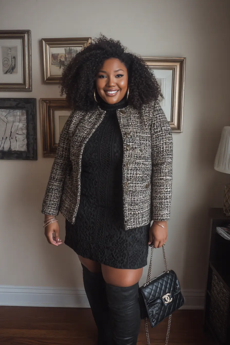 Tweed Jacket With Chic Winter Layers