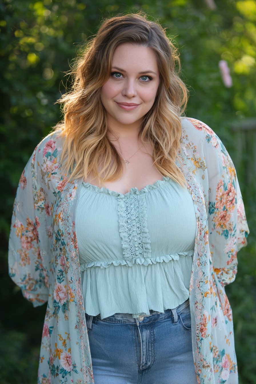 Floral Kimono + Smocked Top