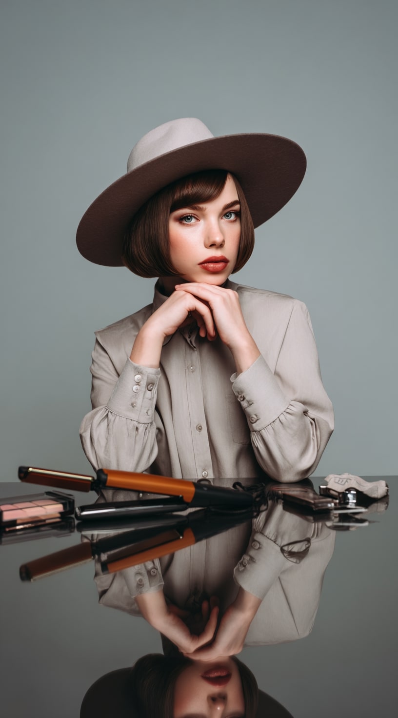Framing Short Hair with a Wide-Brim Winter Hat
