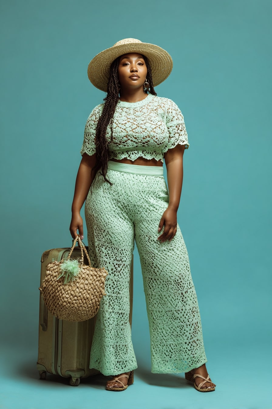 Mint Crochet Set + Easy Wide-Leg Pants