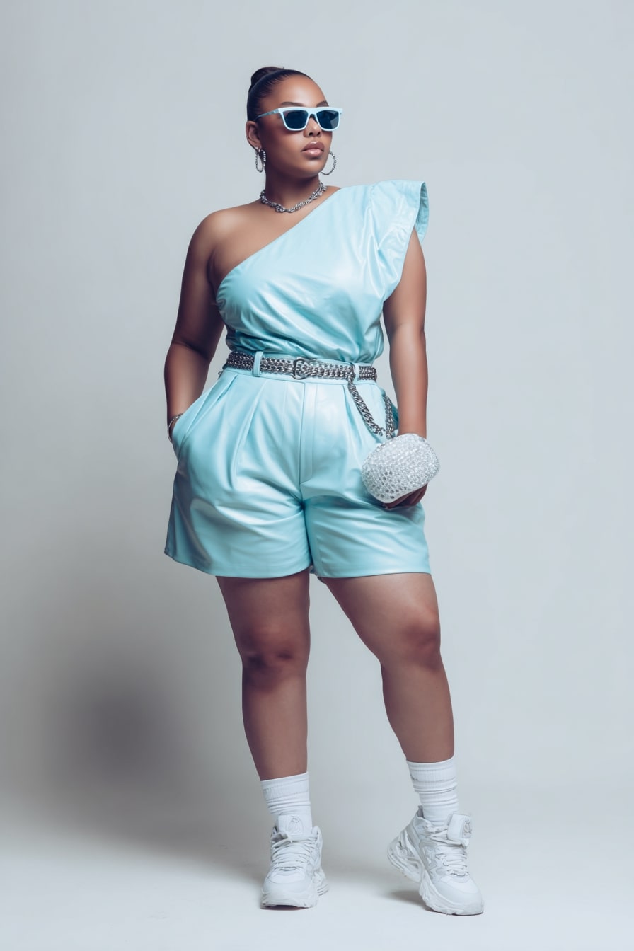 One-Shoulder Romper in Cool Blue Summer Style