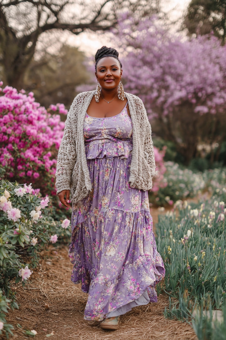 Floral Maxi Dress + Open-Knit Cardigan