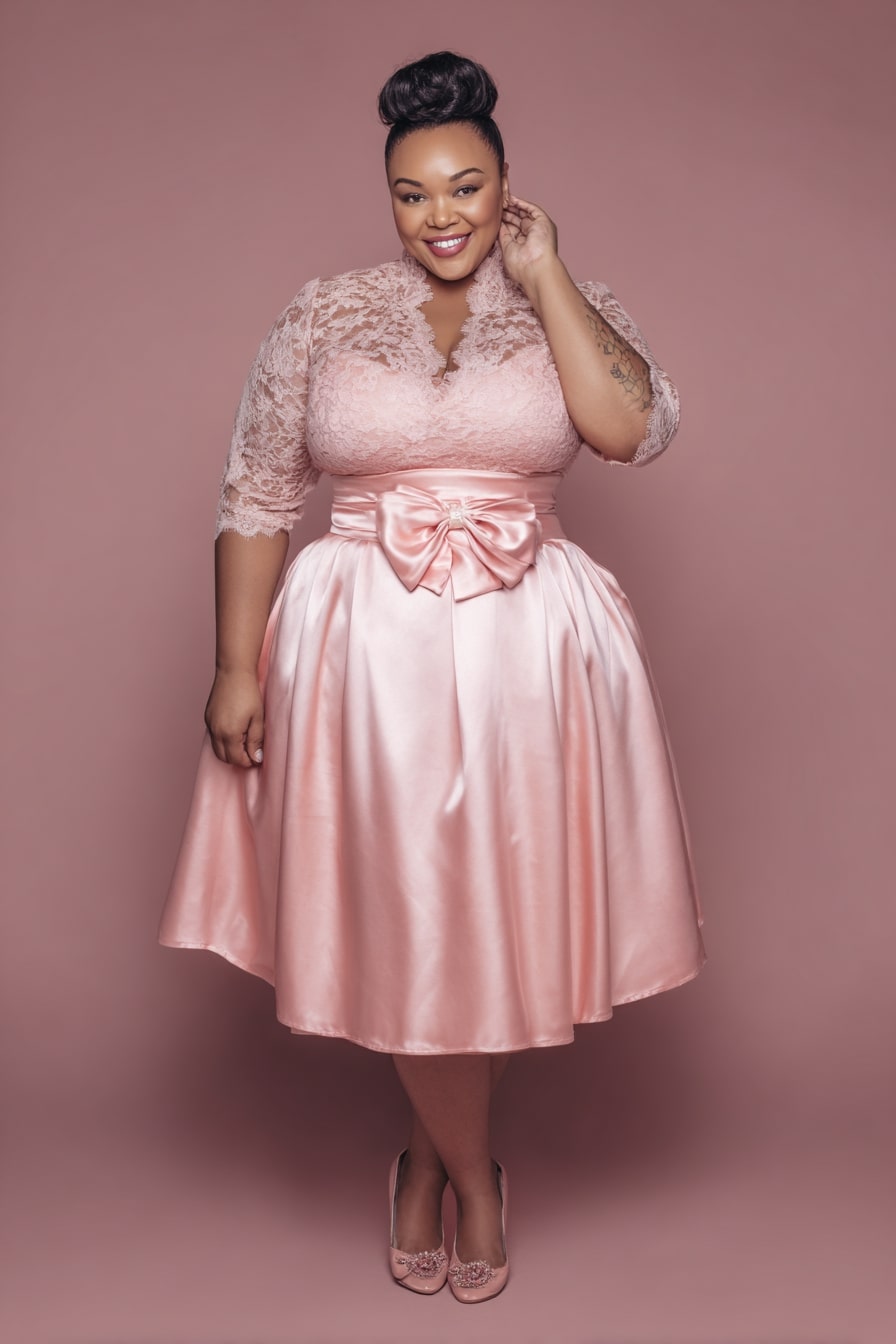 Lace Bodice Midi Dress + Satin Bow Waist