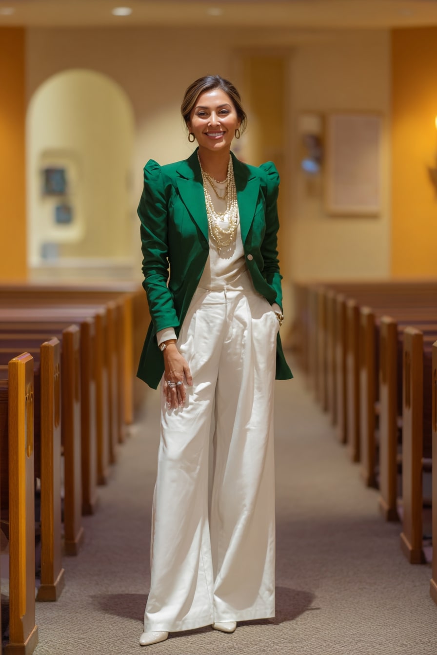 Green Blazer With White Elegance
