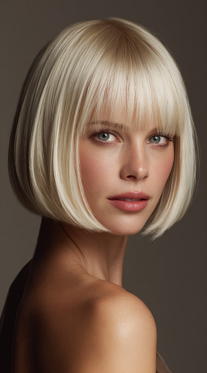 Sleek Straight Blonde Bob with Fringe