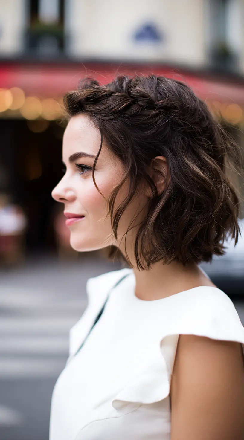 Half-Up Braided Style on Curly French Bob