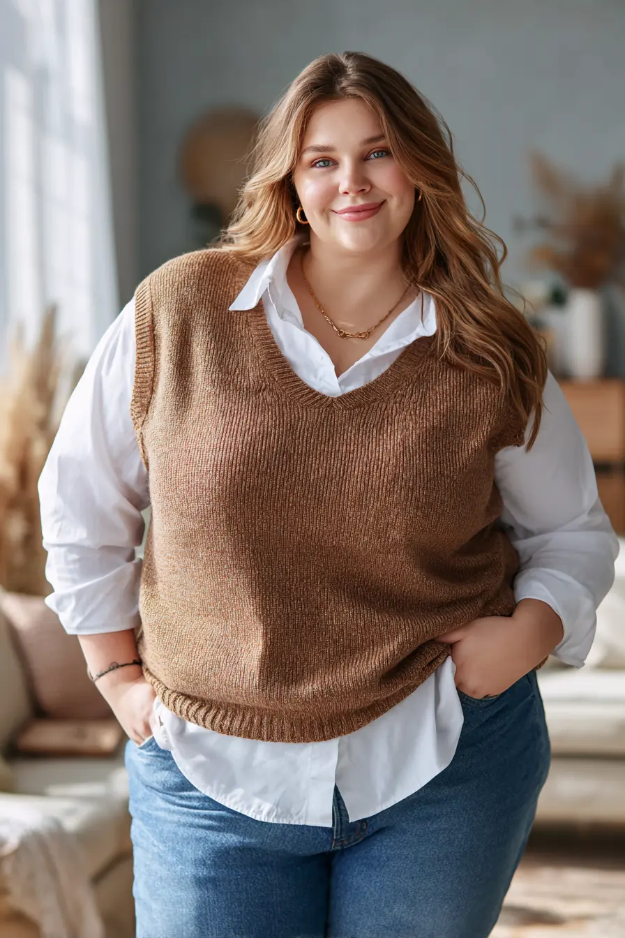 Sweater Vest Layered Over a Button-Down Shirt