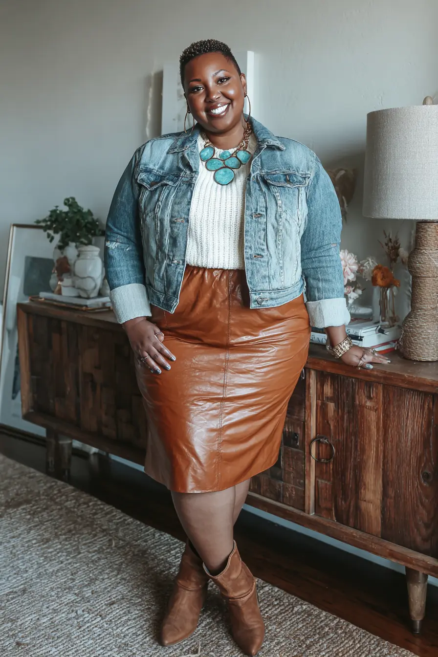 Midi Skirt Western Outfit with Denim Jacket