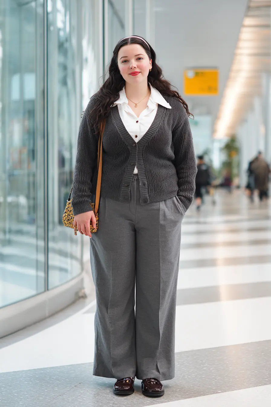 Classic Cardigan and Wide-Leg Trousers Combo
