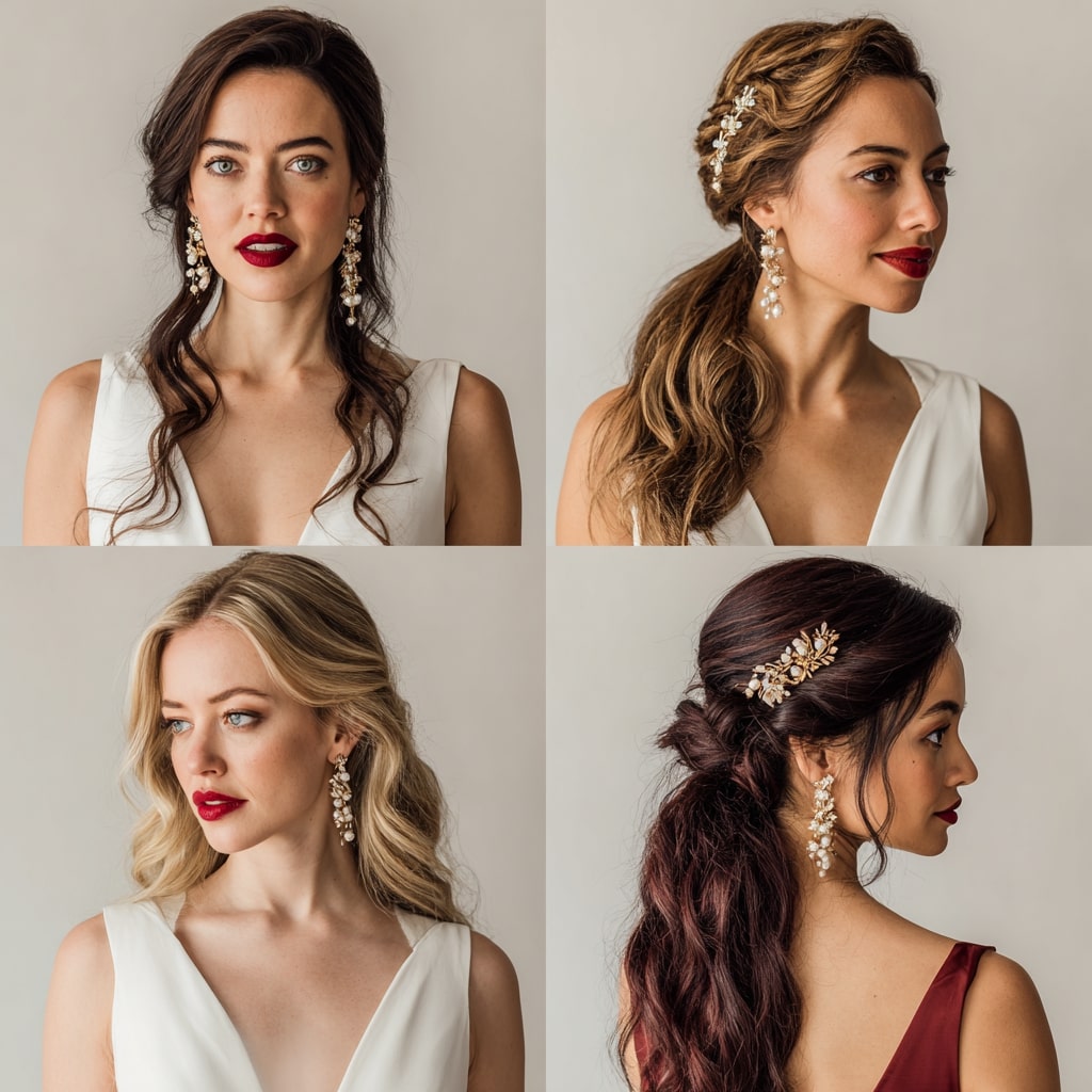 Side-Swept Curls with a Glitter Hairpin