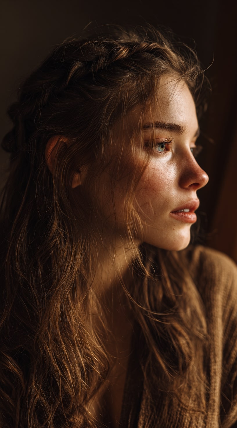 Half-Up Crown Braid with Loose Waves