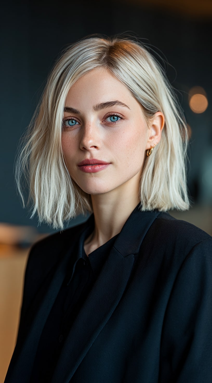 Sleek Platinum Blonde Bob with Subtle Edge