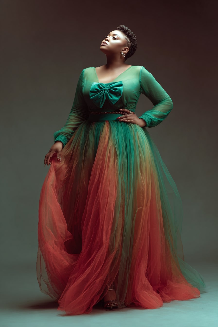 Emerald Mesh Bodice + Watercolor Tulle Skirt