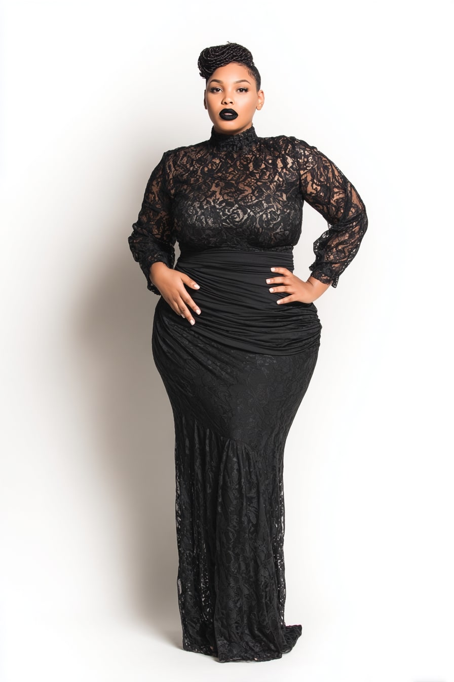 Sheer Lace Top + Ruched Maxi Skirt