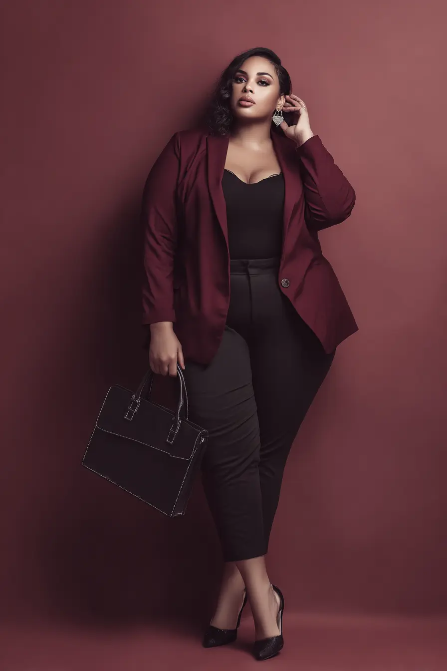 Burgundy Blazer + Cropped Work Trousers