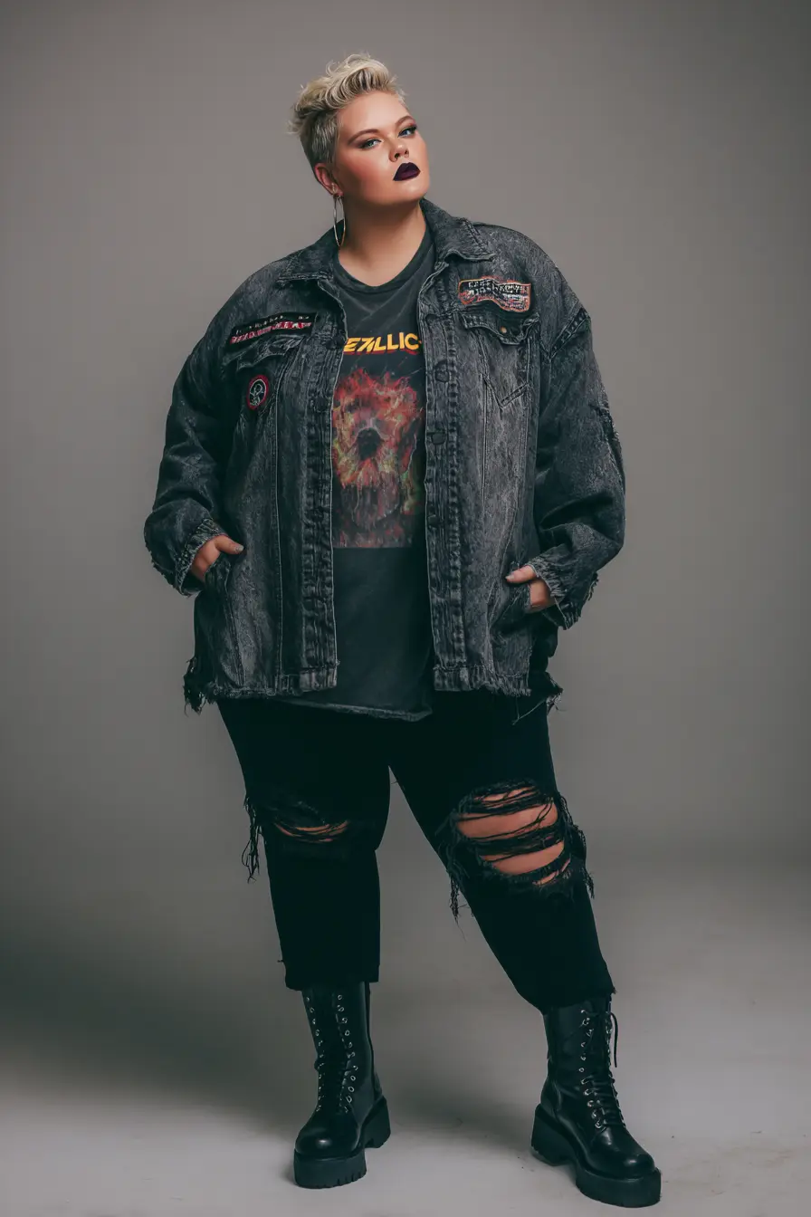 Distressed Denim Jacket + Band Tee Layering