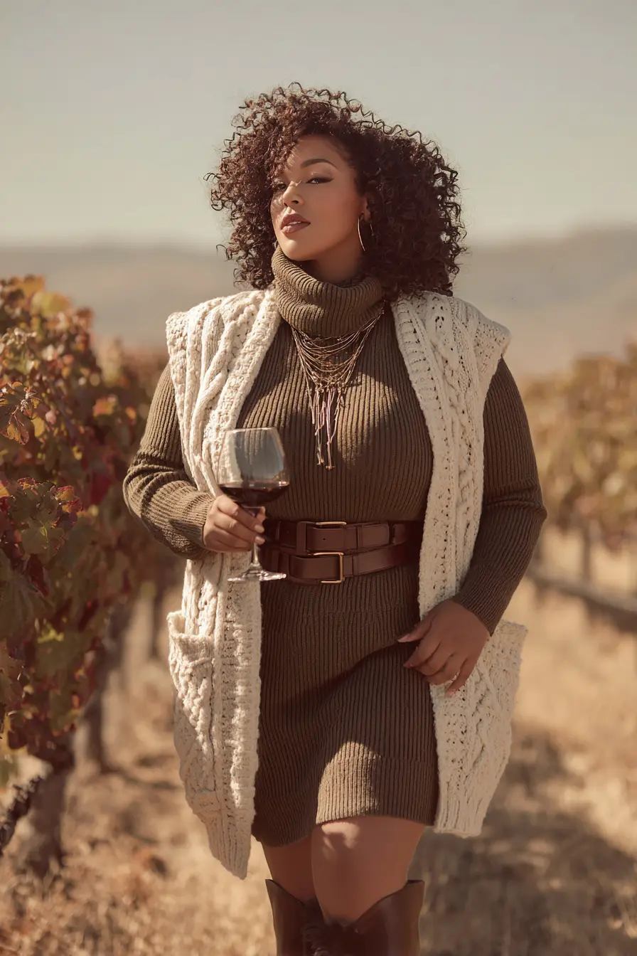 Chunky Knit Vest + Ribbed Sweater Dress