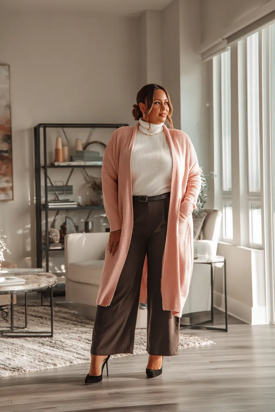 Cozy Ribbed Cardigan + Tailored Wide-Leg Trousers