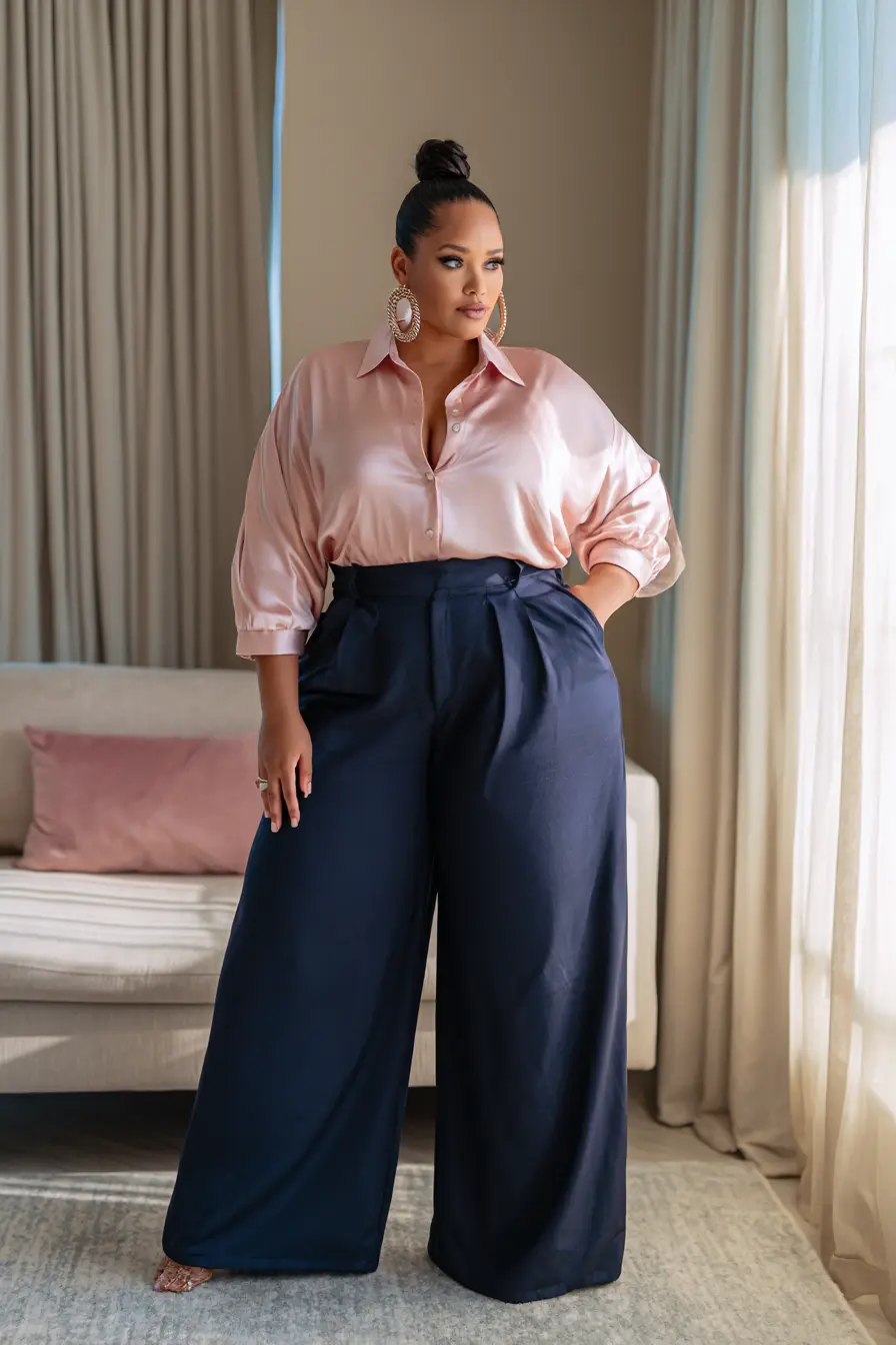 Satin Blouse + Tailored Wide-Leg Trousers