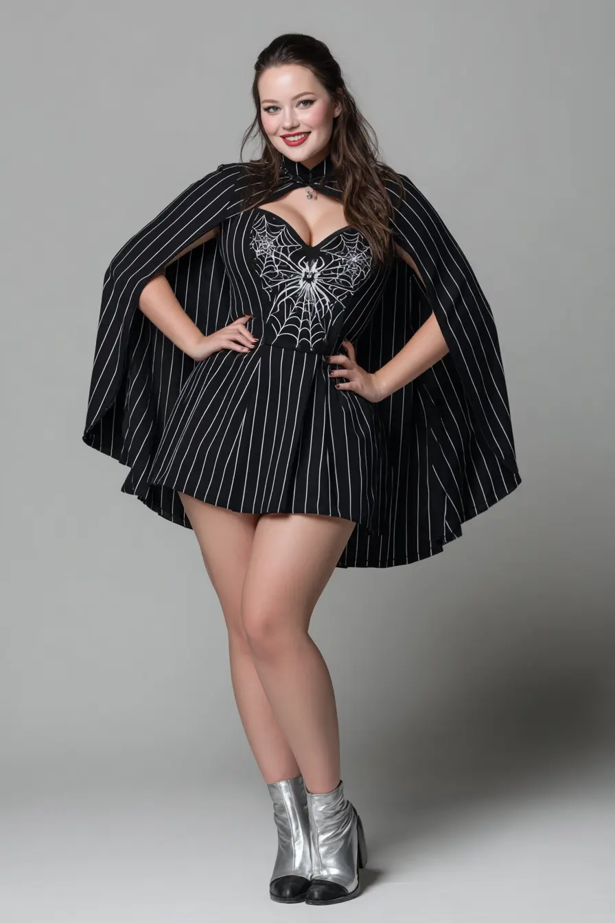 Webbed Cape Dress + Silver Ankle Boots