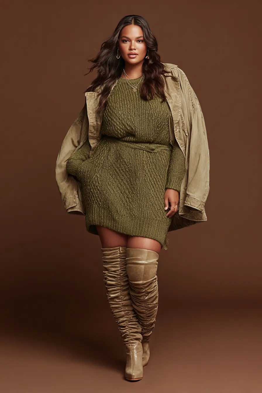 Knit Sweater Dress + Slouchy Thigh-High Boots