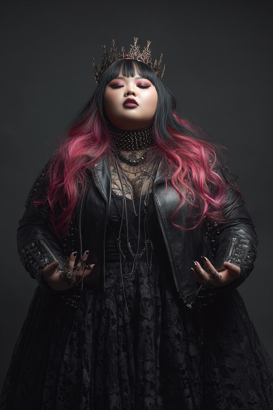 Studded Leather Jacket + Lace Maxi Skirt