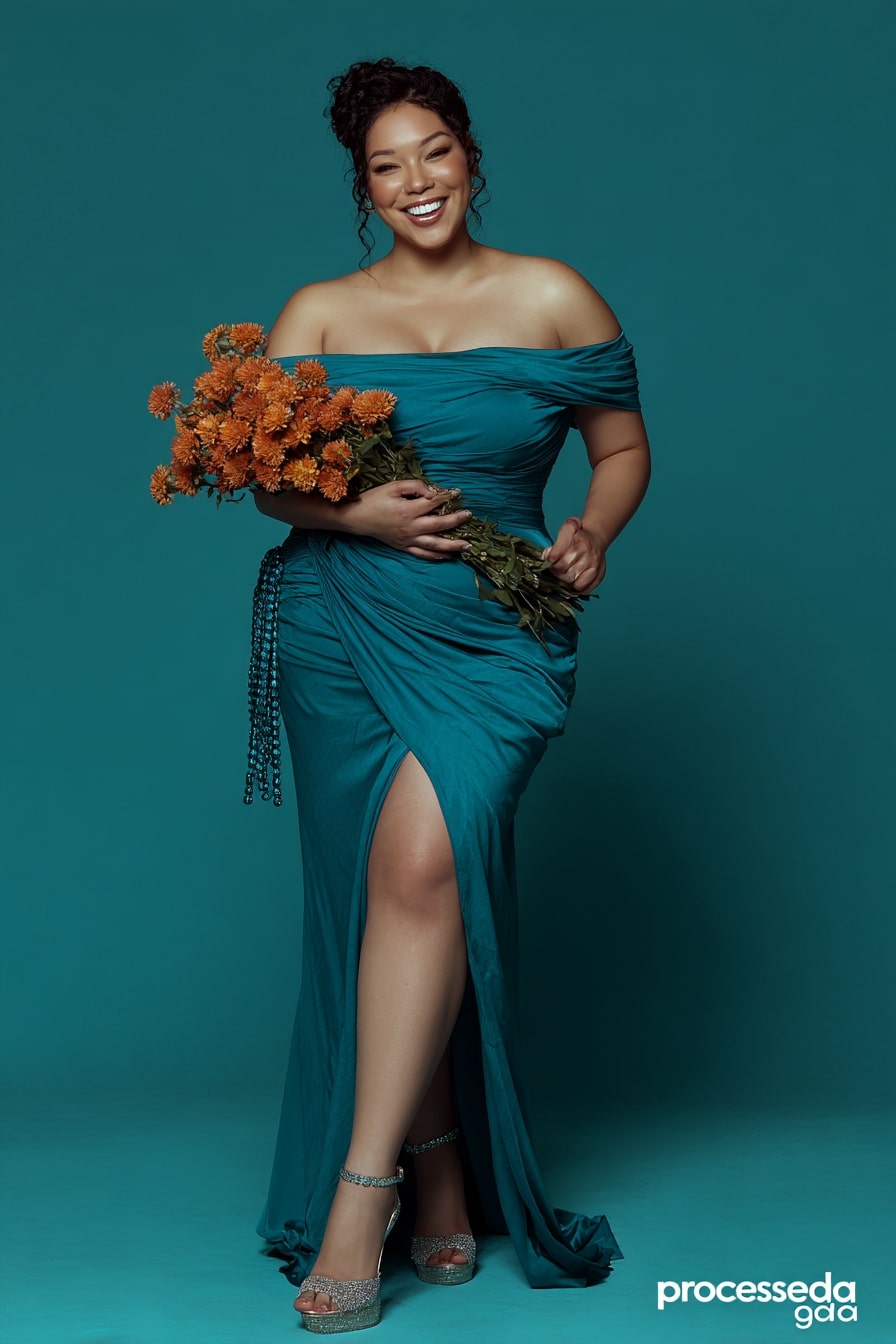 Emerald Off-Shoulder Gown with Side Slit