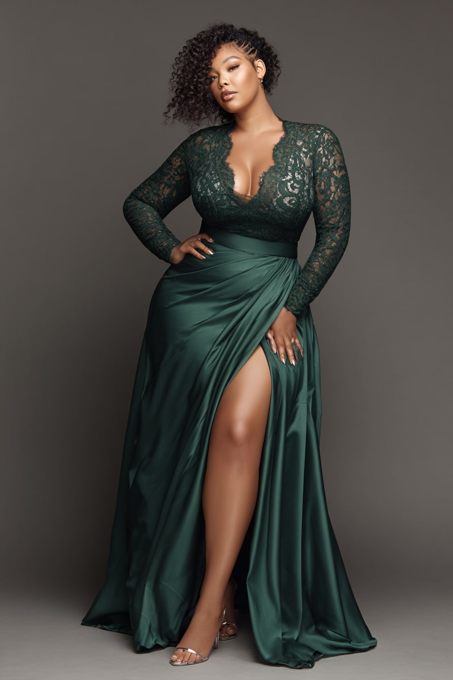 Emerald Lace Bodice + Satin Wrap Skirt