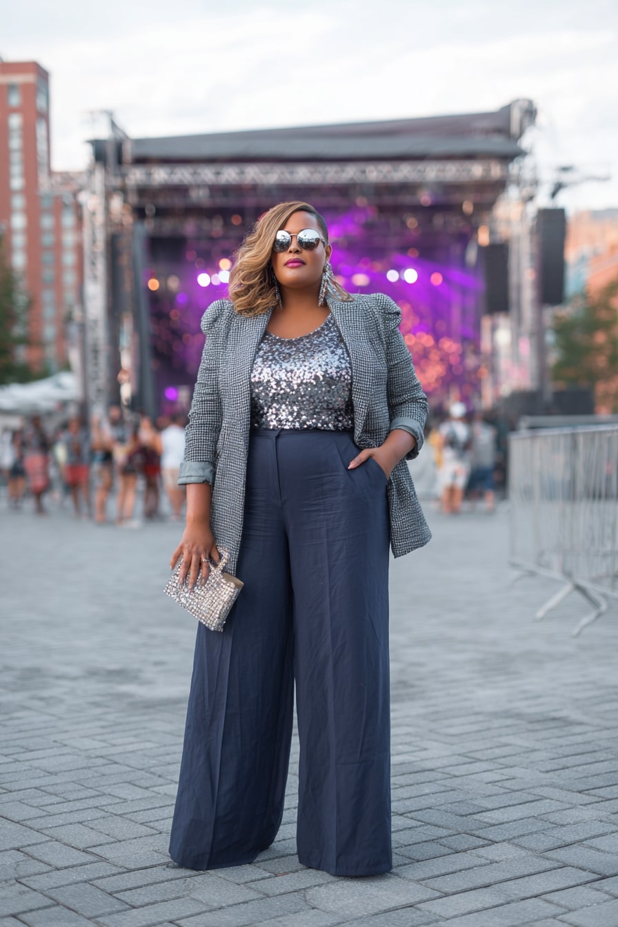 Sequin Top + Soft-Wide Trouser Flair