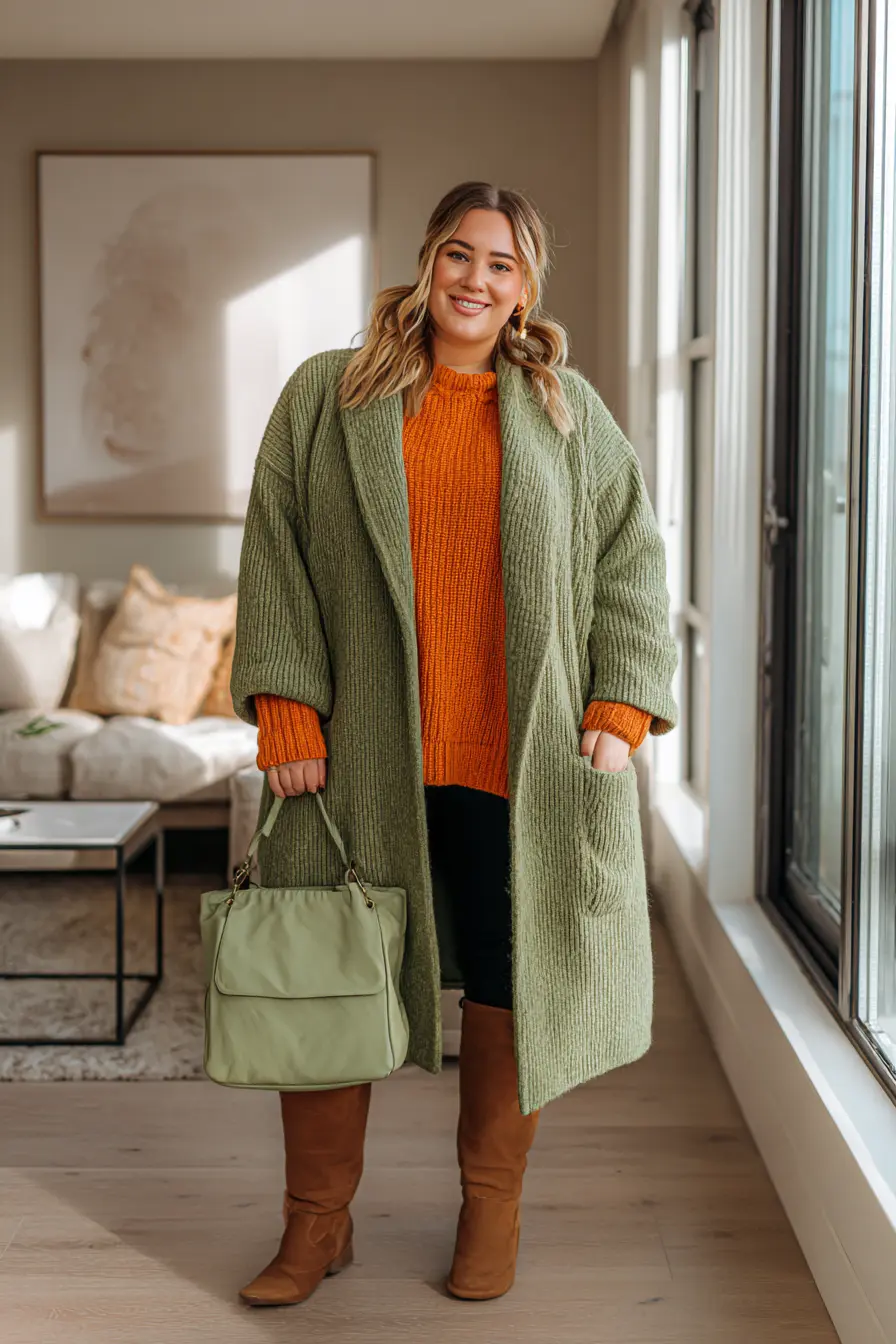 Sage Coat + Amber Knit Pairing