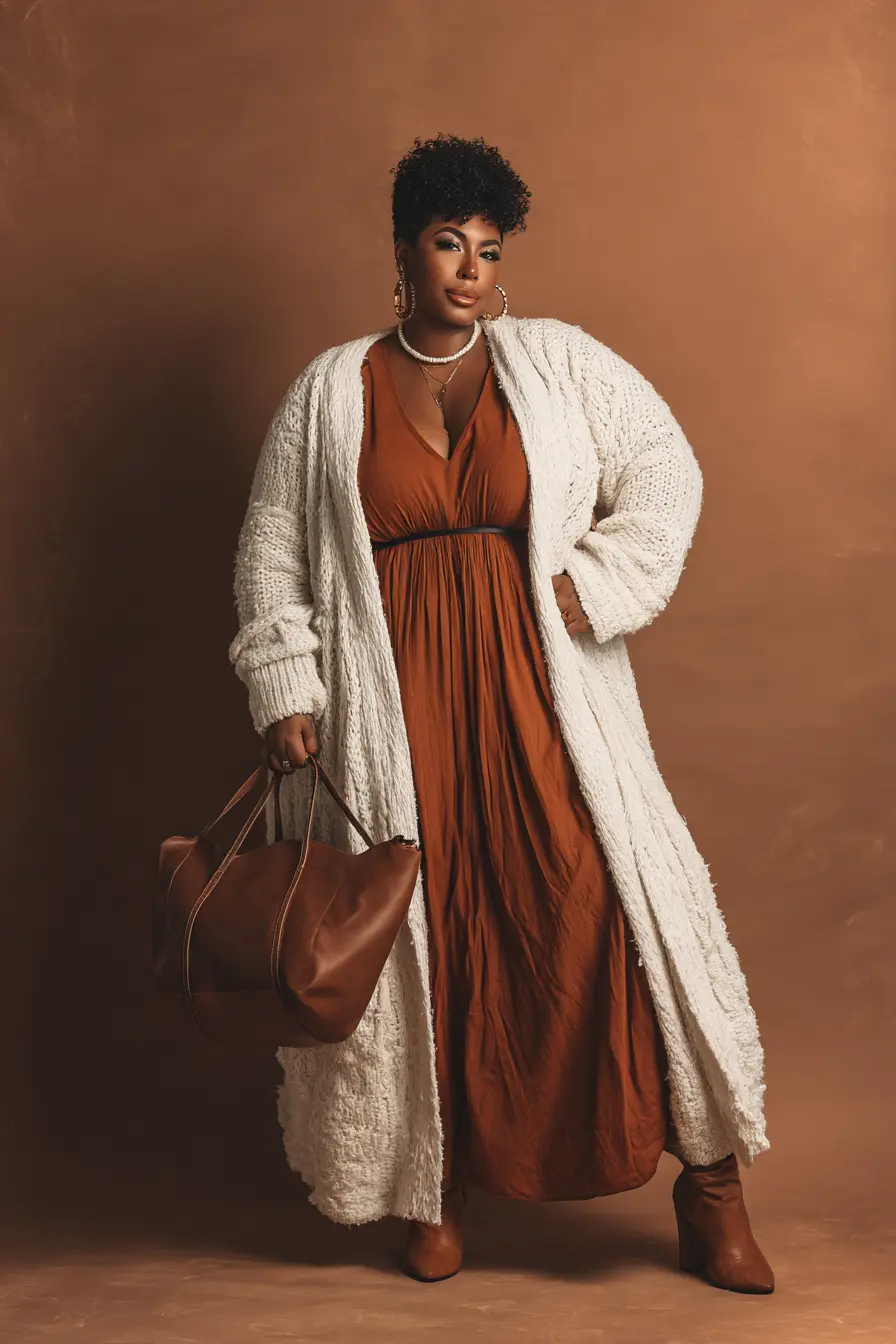 Cable Knit Cardigan + Flowy Midi Dress