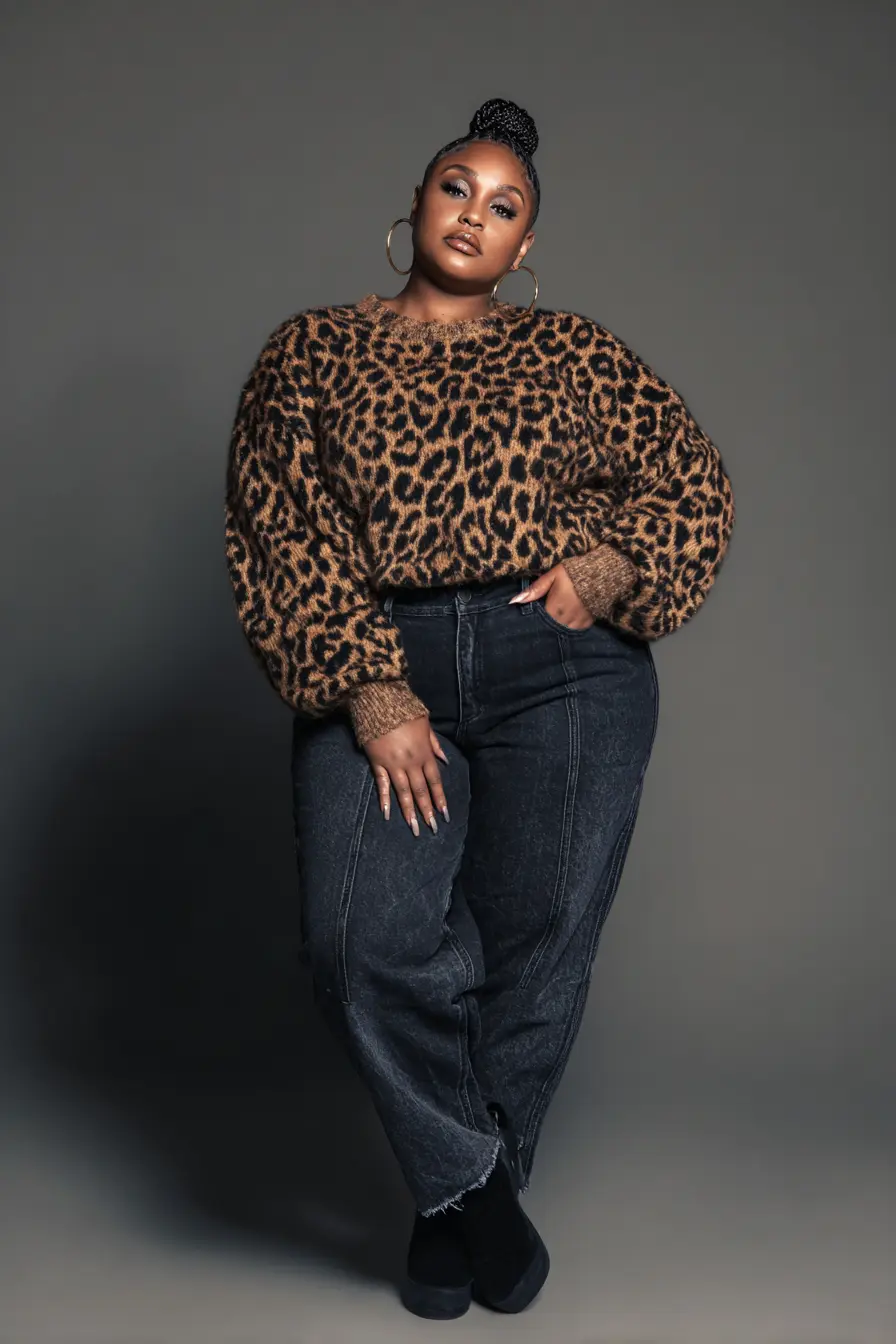 Leopard Knit Sweater + Dark Denim