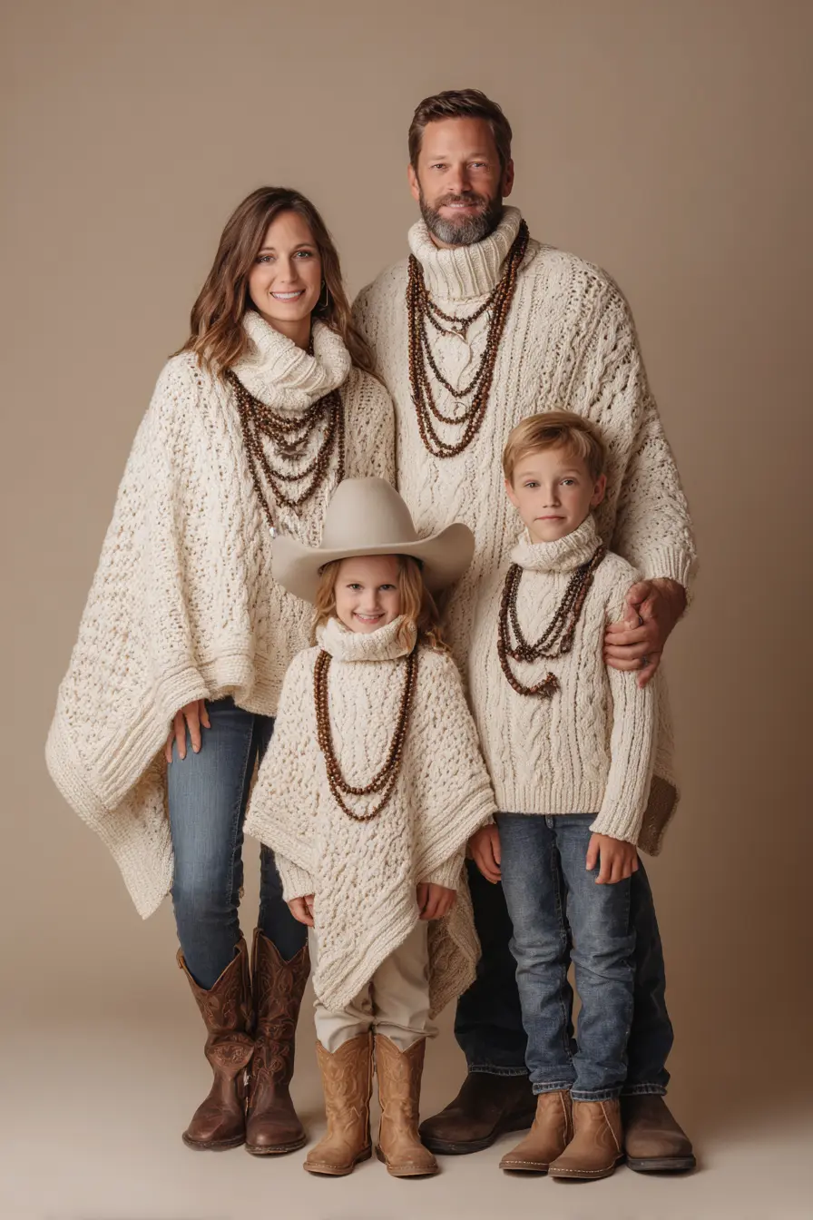 Textured Cream Poncho + Western Boots