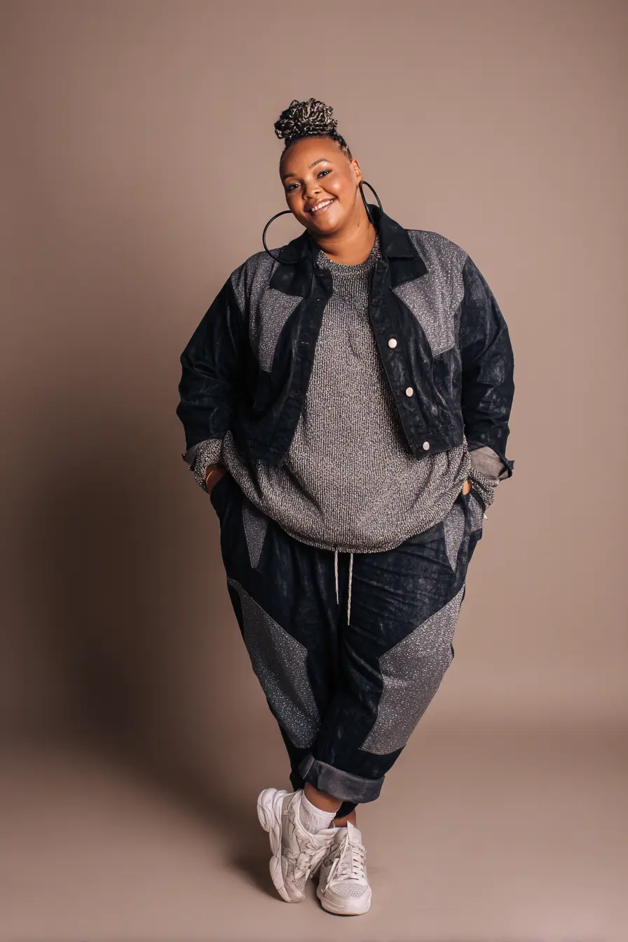 Two-Tone Denim Jacket + Slouchy Knit Layering