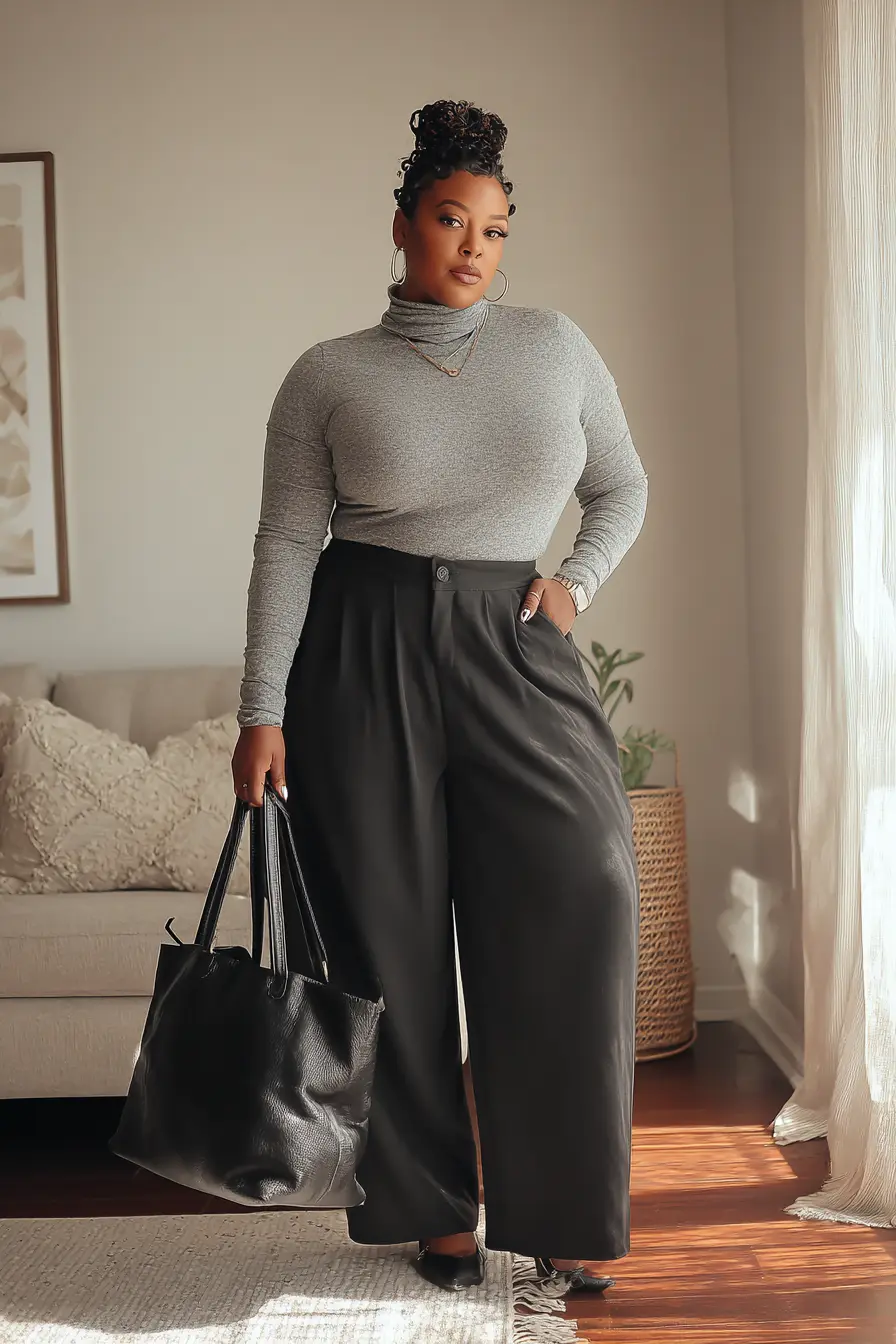 Mock Neck Top + Wide-Leg Pants