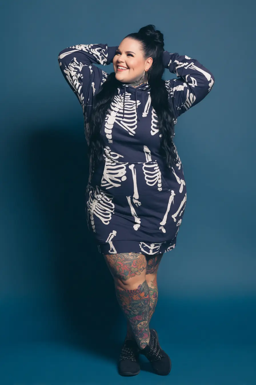 Skeleton Hoodie Dress + Casual Street Edge