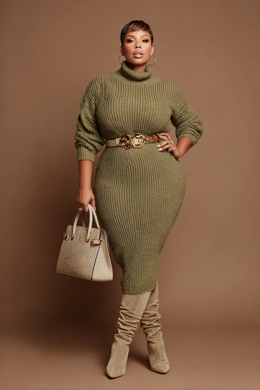 Belted Sweater Dress + Suede Boots