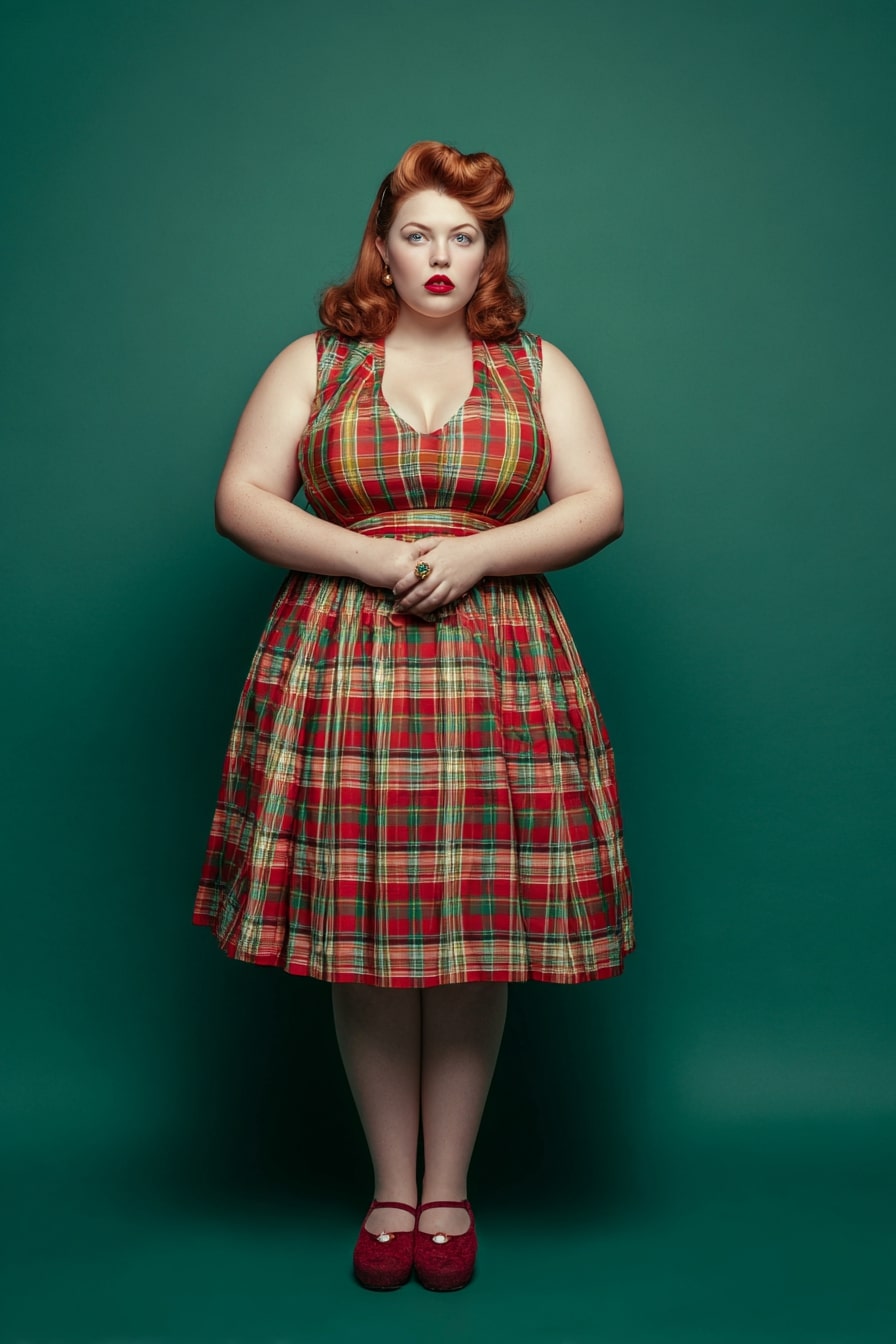 Tartan Plaid Midi Dress + Retro Silhouette