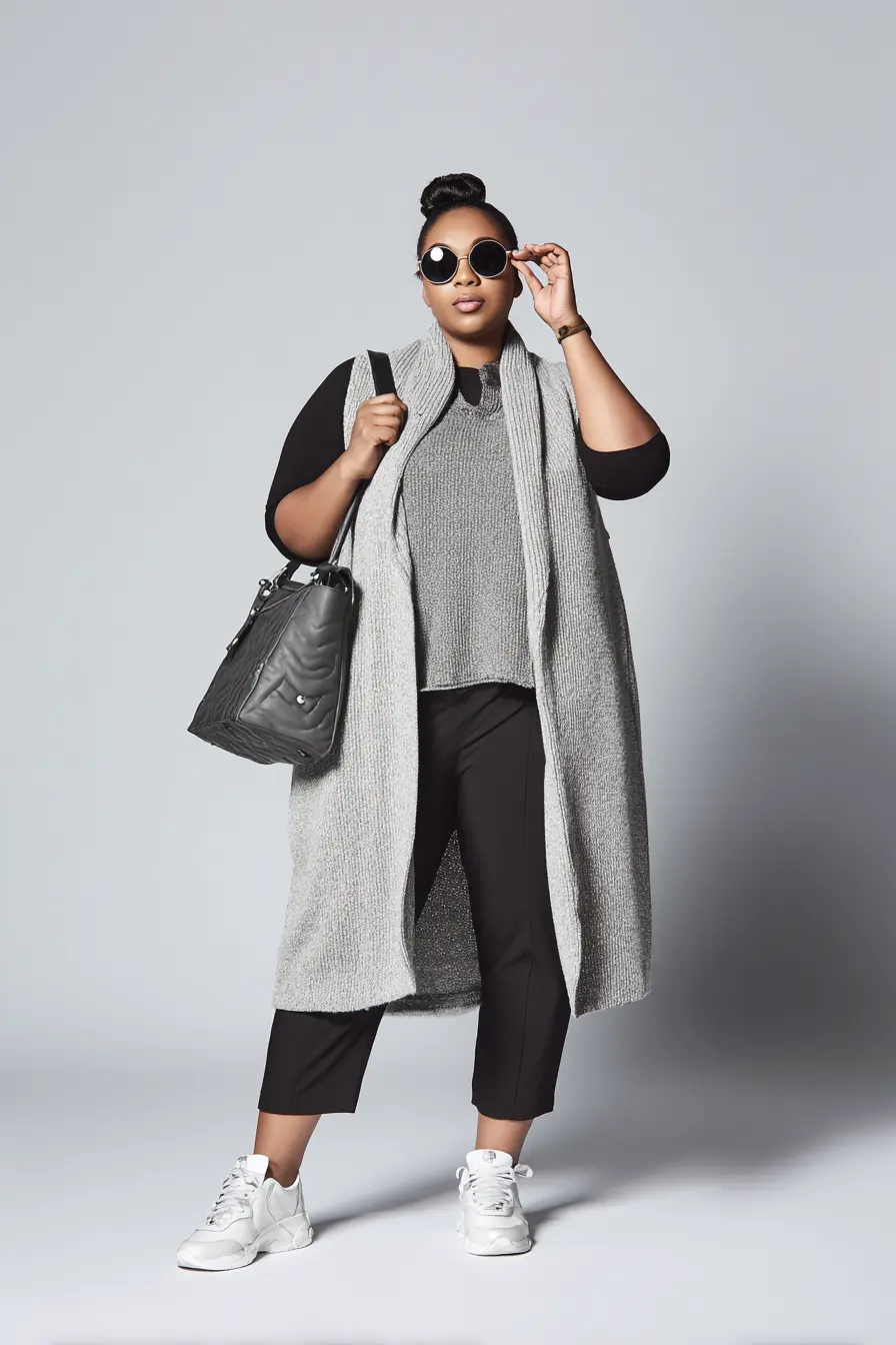 Charcoal Longline Vest + Cropped Trousers Cool