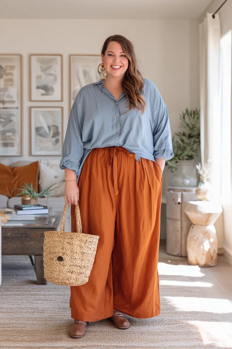 Relaxed Denim Shirt + Airy Wide-Leg Pants