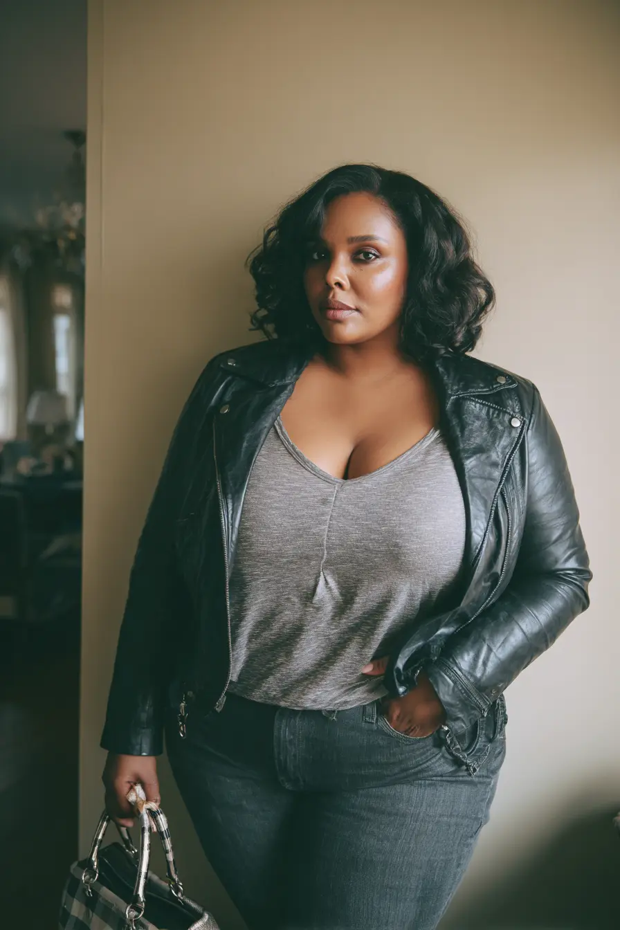 Faux Leather Jacket + Classic Denim