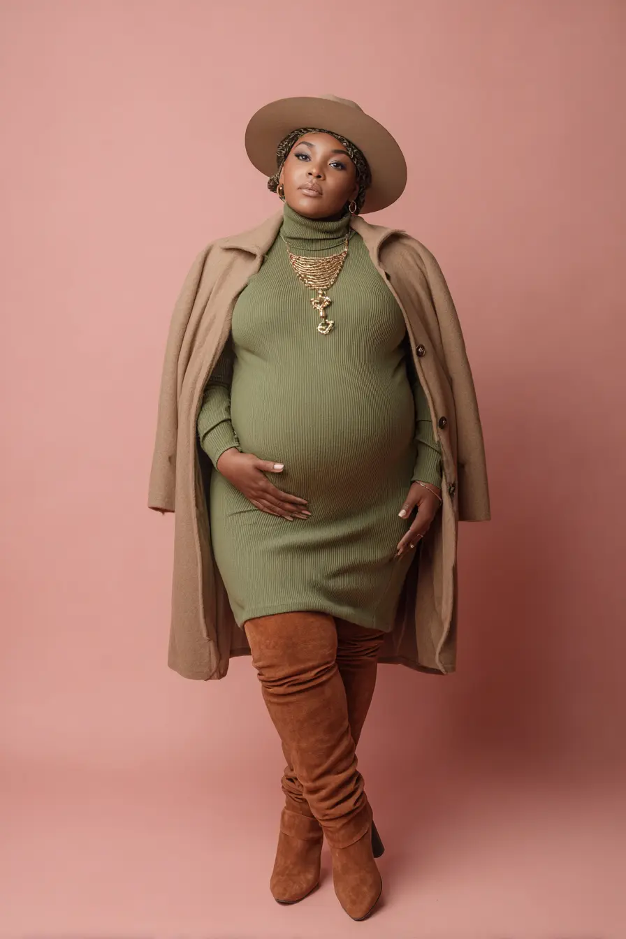 Ribbed Turtleneck Dress + Suede Over-the-Knee Boots