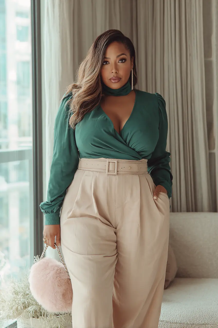 Wrap Front Top + Paperbag Waist Pants