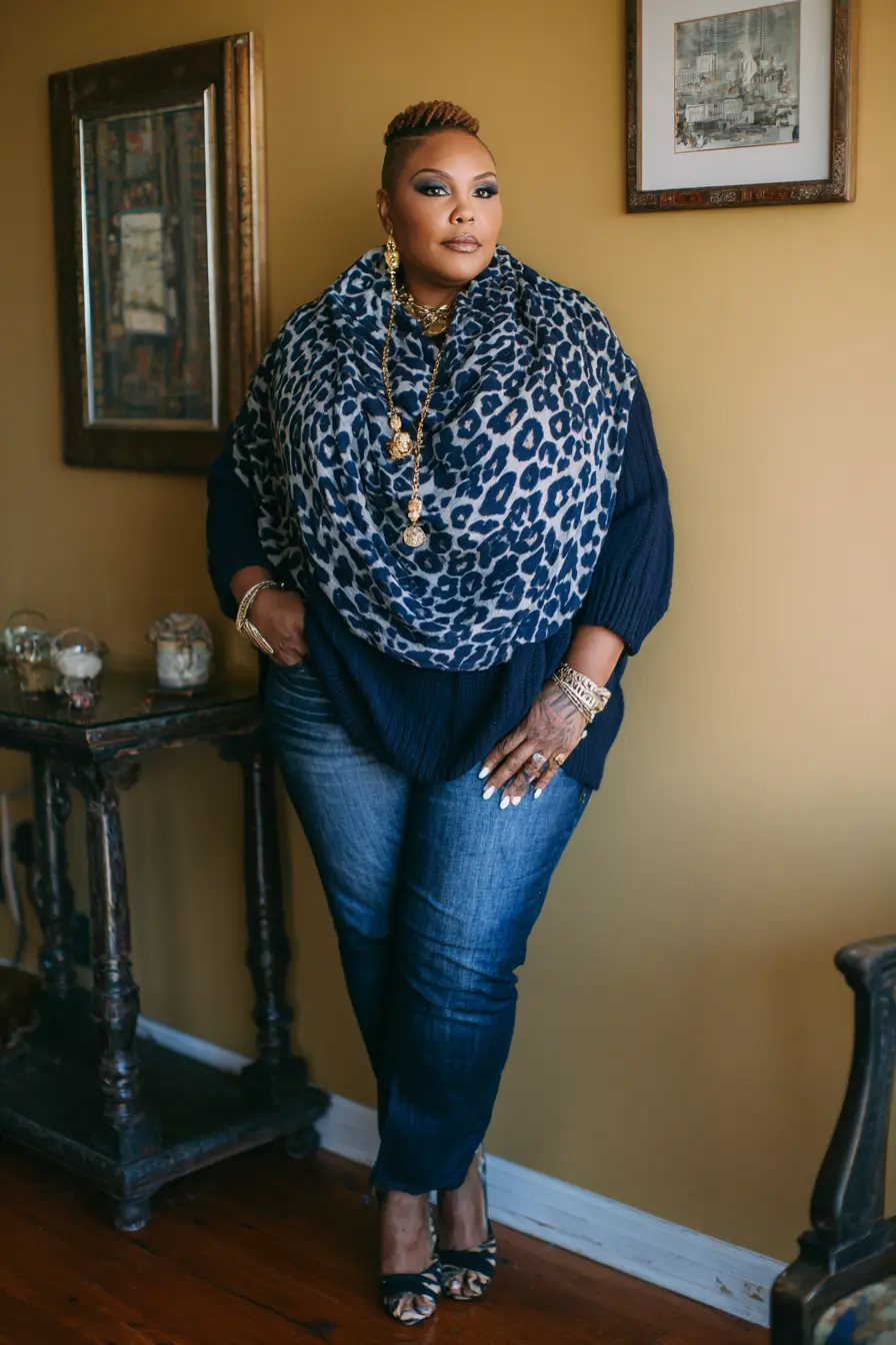 Leopard Print Scarf + Dark Wash Jeans