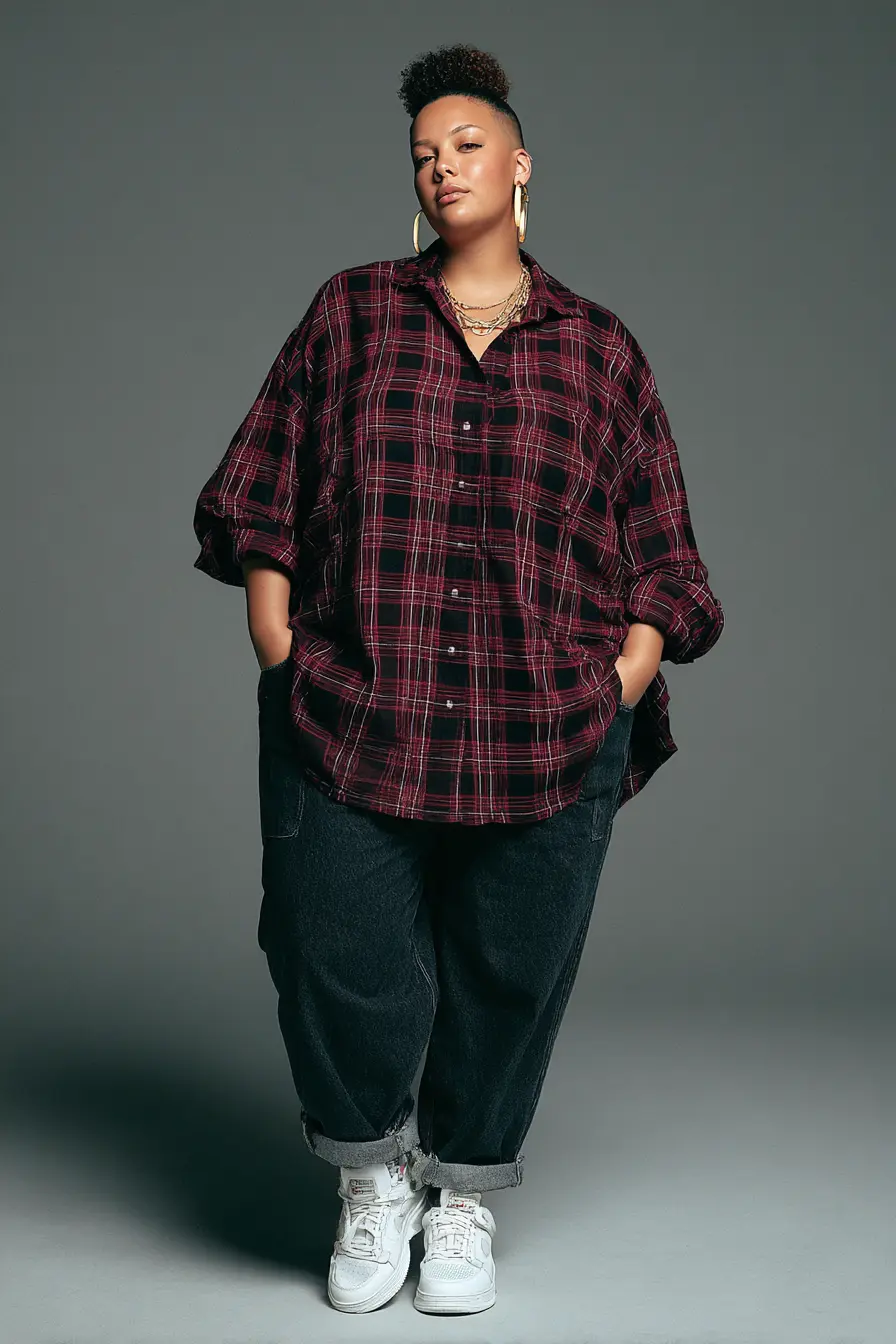 Oversized Plaid Shirt + Relaxed Jeans
